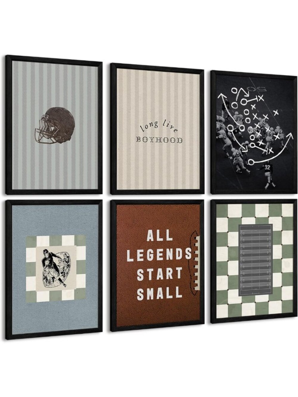 Vintage Football Nursery Wall Art Set | Boys Room Sports Canvas Prints 8x10